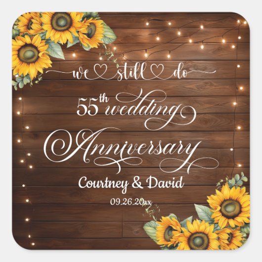 We Still Do 55e huwedelijksjubileum slingerlichtje Vierkante Sticker (Voorkant)
