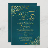 We Still Do Elegant Dark Teal & Gold Vow Renewal Kaart (Voorkant / Achterkant)