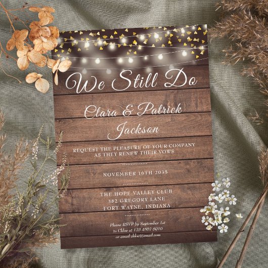 We Still Do Vow Renewal Rustic Wood String Lichtje Kaart