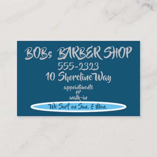 We Surven op zondag en op maandag op een blauwe pl Visitekaartje (Achterkant)