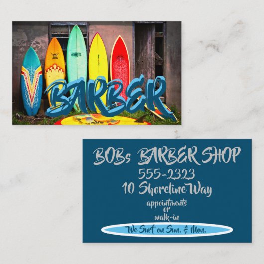 We Surven op zondag en op maandag op een blauwe pl Visitekaartje (Voorkant / Achterkant)