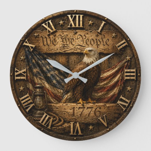 We the People 1776 Rustic American Flag Grote Klok (Voorkant)