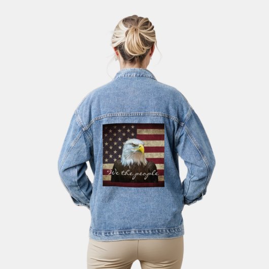We The People American Flag Bald Eagle  Denim Jacket (Model)