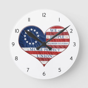 We The People American Flag Heart Round Clock Ronde Klok