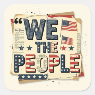 We the people vintage patriotic collage vierkante sticker