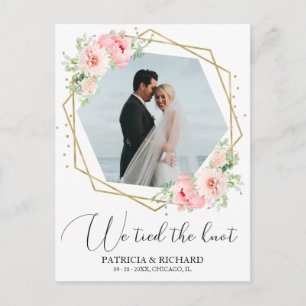 We Tied The Knot Blush Bloemige Vluchtige Aankondi Briefkaart