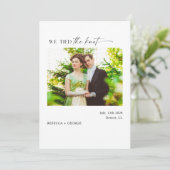 We Tied The Knot Calligrafie Zwart en Wit Foto Aankondiging (Staand voorkant)