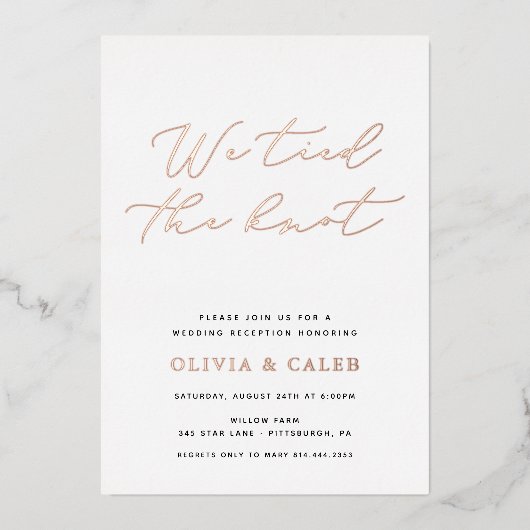 We tied the Knot Elopement Celebration Echt Folie Uitnodiging (Voorkant)