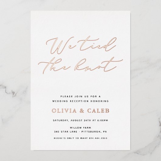 We tied the Knot Elopement-viering Echt Folie Uitnodiging (Voorkant)