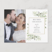 We Tied The Knot Groene Foto Huwelijk Aankondigingskaart (Voorkant)