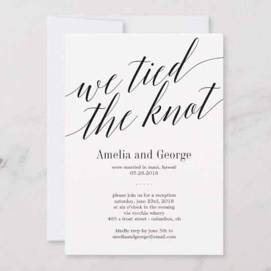 We Tied The Knot Trouwreceptie Modern Script Kaart (Voorkant)