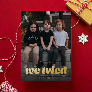 We Tried Grappige Kerst Foto Folie Feestdagenkaart