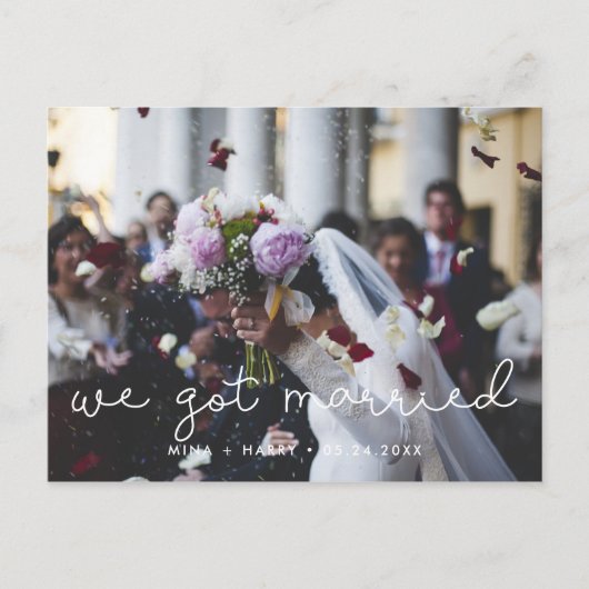 We trouwden Cute script huwelijksfoto Briefkaart (Voorkant)