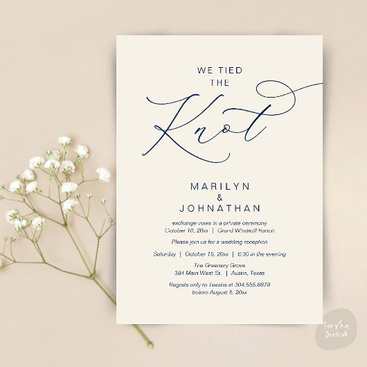 We trouwden, Elopement Ontvangst Diner Kaart