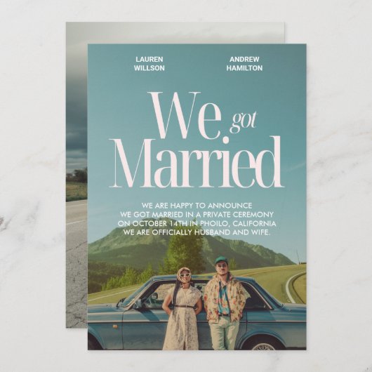 We trouwden met een  esthetische foto aankondiging (Voorkant / Achterkant)