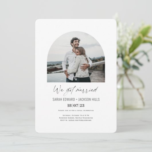 we trouwden Simple Arch Photo elopement Kaart (Staand voorkant)