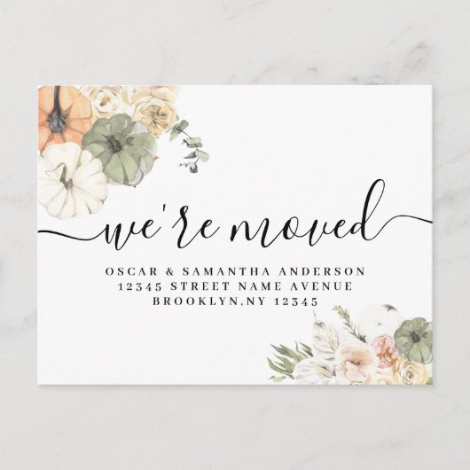 We’ve Moved Card | Herfst Waterverf Pompoenen Aankondigingskaart (Voorkant)