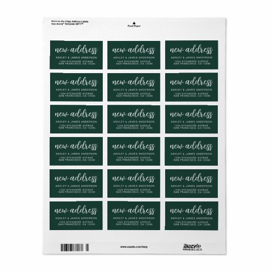 We’ve Moved Classic Dark Green New Address Etiket (Full Sheet)
