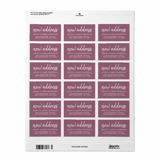 We’ve Moved Classic Mellow Mauve New Address Etiket (Full Sheet)