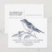 We’ve Moved Postcard – Elegant Bird Illustration Aankondigingskaart (Voorkant / Achterkant)