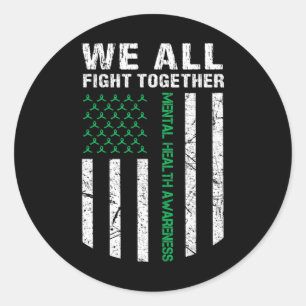We vechten allemaal samen USA Flag Mental Health A Ronde Sticker