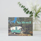 We verhuisden aankondiging  camping trailer briefkaart (Staand voorkant)