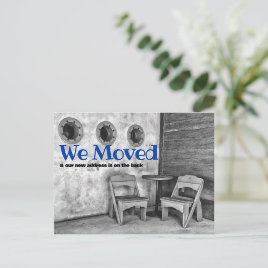 We verhuisden Adirondack Chairs Monochrome aankond Briefkaart (Staand voorkant)