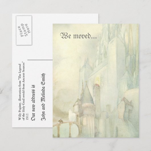 We verhuisden adres wijzigen  fantasieslot aankondigingskaart (Voorkant / Achterkant)