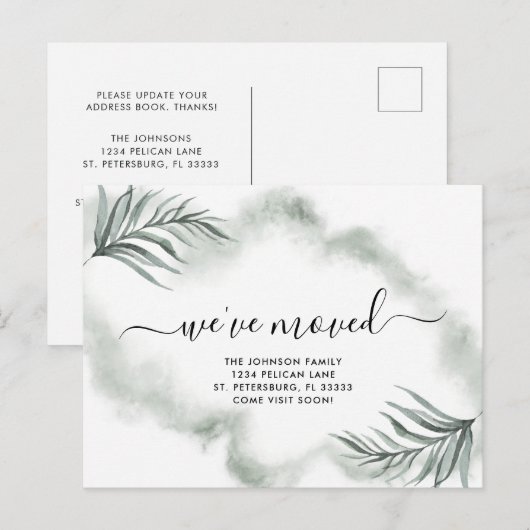 We verhuisden Dusty Green Palm Fronds New Home Aankondigingskaart (Voorkant / Achterkant)