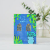 We verhuisden een nieuwe blauwe tuin botanische be briefkaart (Staand voorkant)