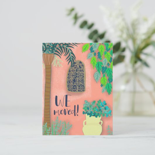 We verhuisden een nieuwe roze tuin exotische palm briefkaart (Staand voorkant)
