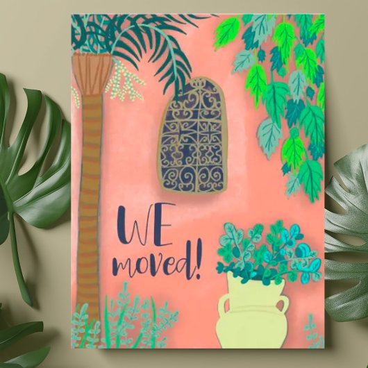 We verhuisden een nieuwe roze tuin exotische palm briefkaart