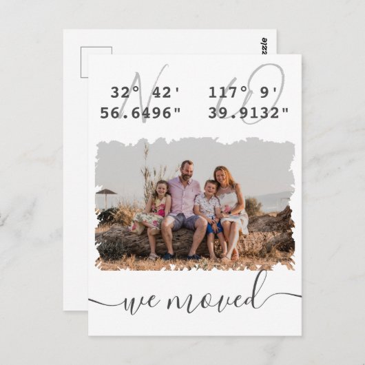 "We verhuisden" Foto van de Latitude Longitude Briefkaart (Voorkant / Achterkant)