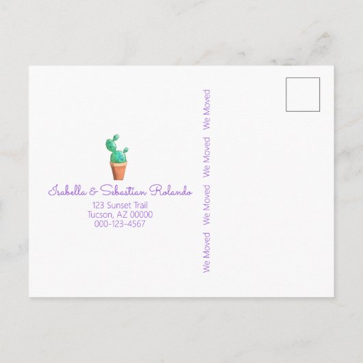 We verhuisden het nieuwe adres Southwest Paarse Do Aankondigingskaart (Achterkant)