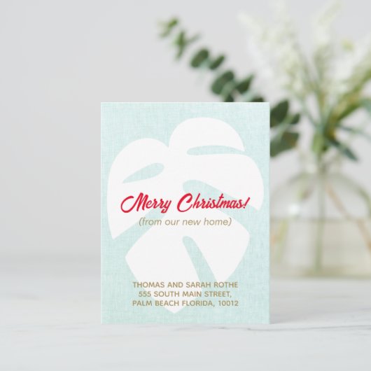 We verhuisden Monstera Tropical Leaf Kerstpostca Briefkaart (Staand voorkant)