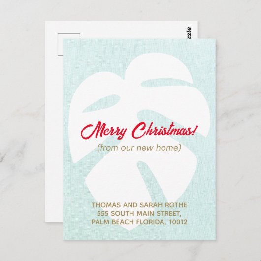 We verhuisden Monstera Tropical Leaf Kerstpostca Briefkaart (Voorkant / Achterkant)