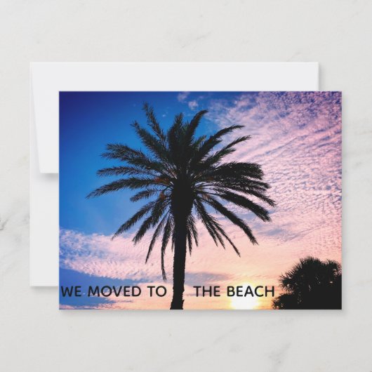 We verhuisden naar het Beach Palm Tree Home-startp Aankondiging (Voorkant)