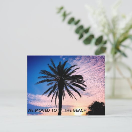 We verhuisden naar het Beach Palm Tree Home-startp Aankondiging (Staand voorkant)