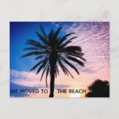 We verhuisden naar het Beach Palm Tree Home-startp Briefkaart (Voorkant)