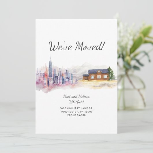 We verhuisden naar het land aankondiging (Staand voorkant)