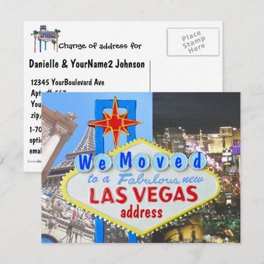 We verhuisden naar het nieuwe adres Las Vegas Aankondigingskaart (Voorkant / Achterkant)
