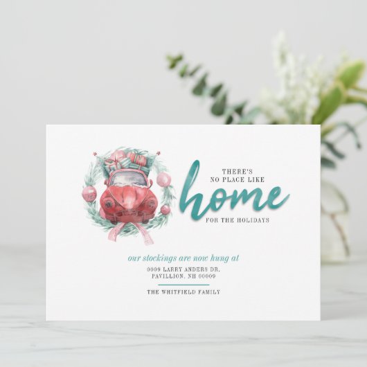 We verhuisden nergens zoals thuis met kerst aankondiging (Staand voorkant)