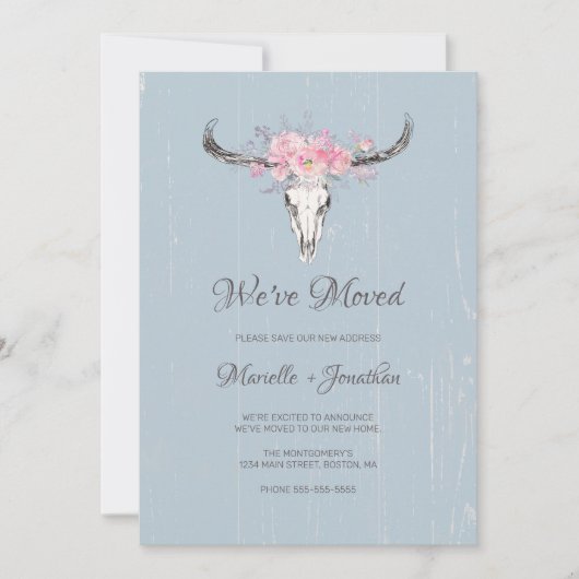 We verhuisden nieuw adres rustieke Koe schedel blo Aankondiging (Voorkant)