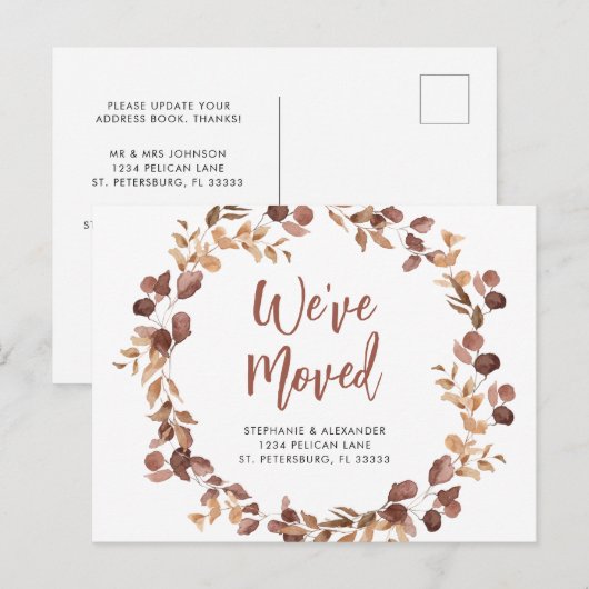 We verhuisden Roos Eucalyptus Wreater New Home Aankondigingskaart (Voorkant / Achterkant)