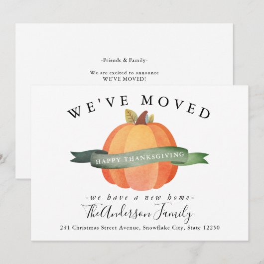 We verhuisden Thanksgiving Pumpkin Holiday Moving Aankondiging (Voorkant / Achterkant)