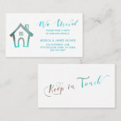 "We verhuisden" w / Hand getrokken huis Blauwgroen Visitekaartje (Voorkant / Achterkant)