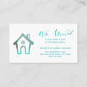 "We verhuisden" w / Hand getrokken huis Blauwgroen Visitekaartje (Voorkant)