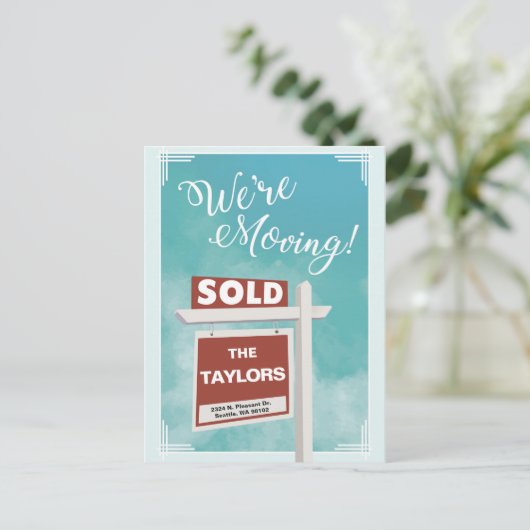 We verhuizen het Briefkaart van de Verhuizingsaank (Staand voorkant)