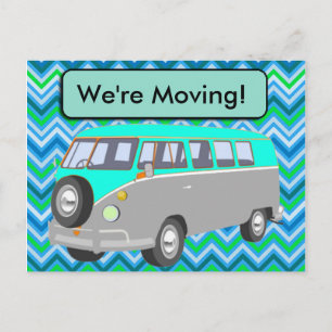 We Verhuizen, retro blauwe bus Postkaart Aankondigingskaart