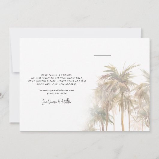 We verplaatsen Adres Palm Trees verplaatst Aankondiging (Achterkant)